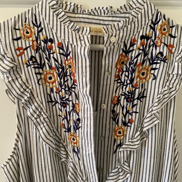 Striped and floral embroidered dress w/pockets. - Picture 6 of 6